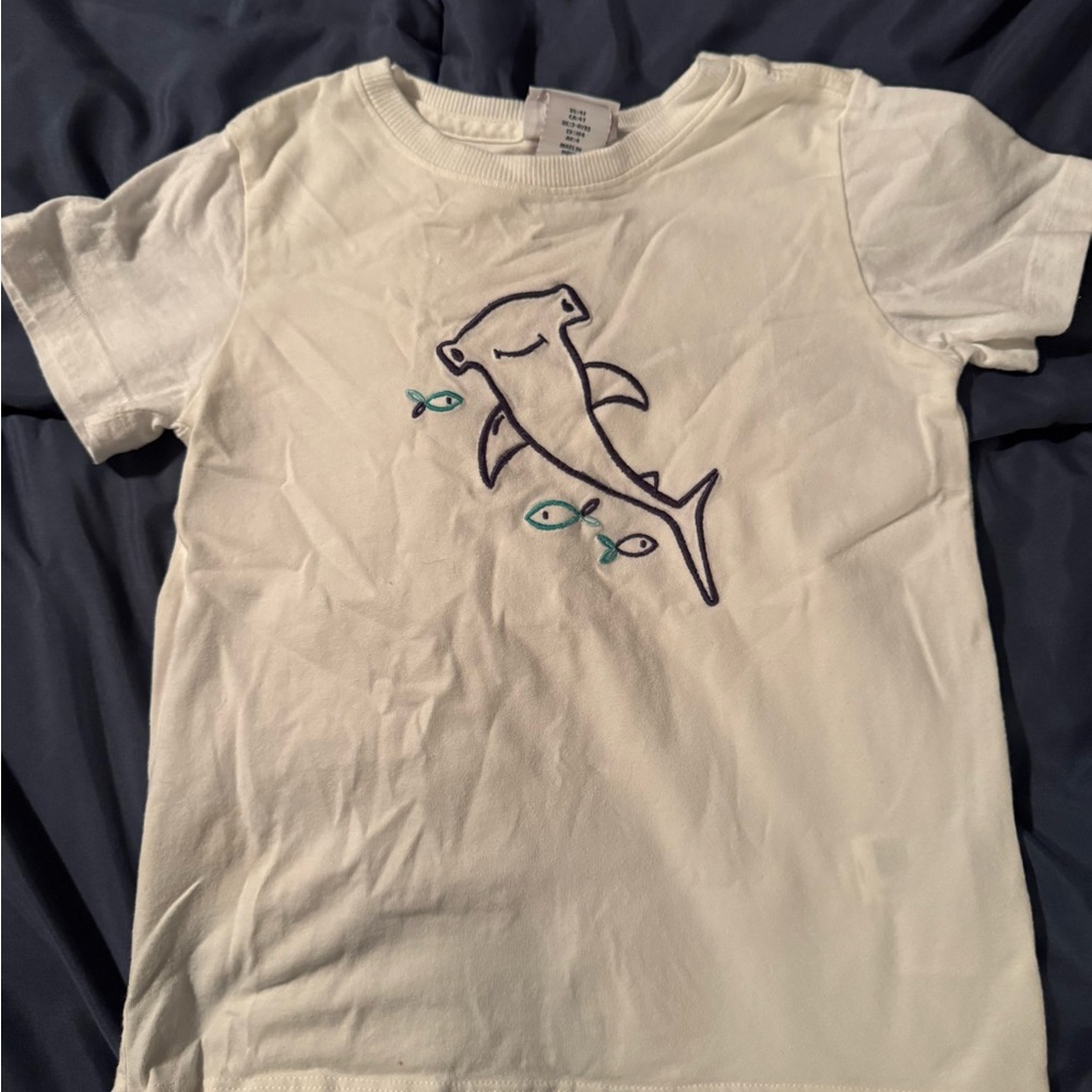White T-Shirt with Shark Design
